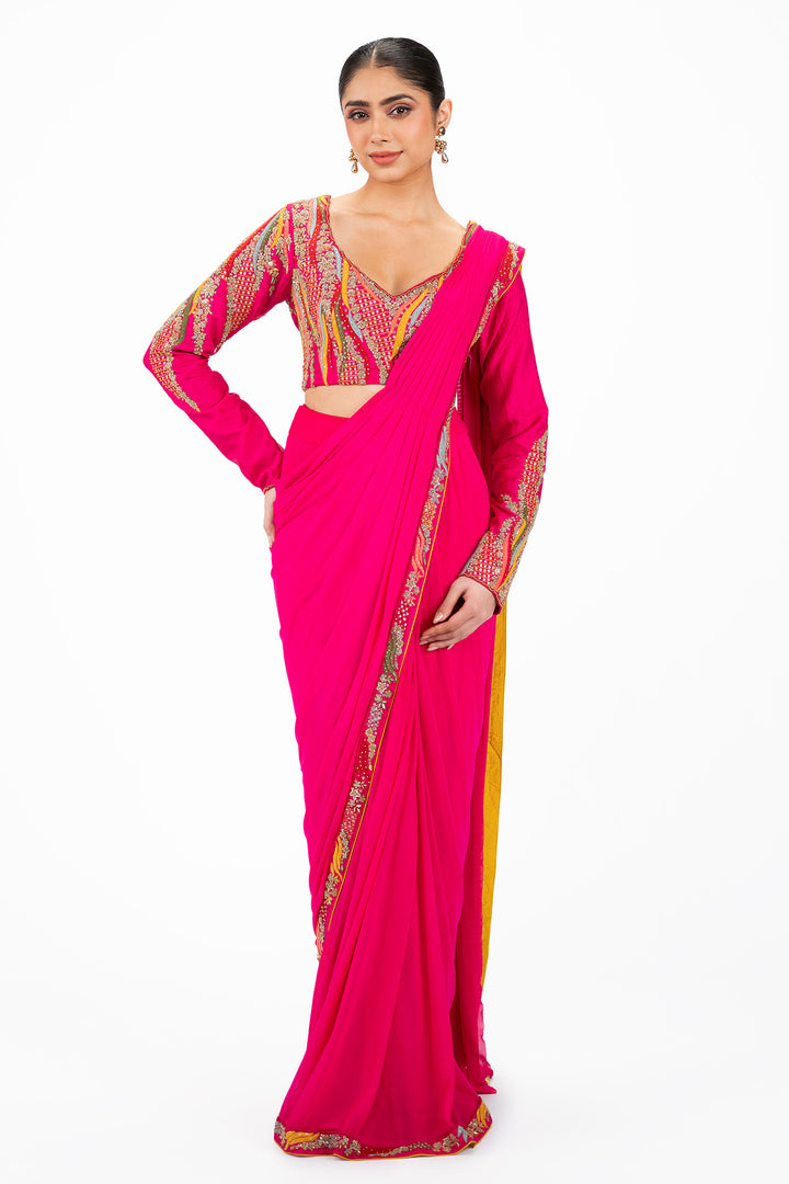 Multicolour Embellished Pre-stitched saree