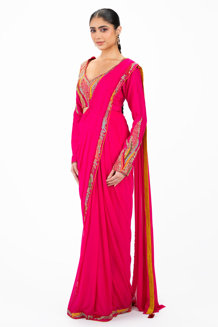 Multicolour Embellished Pre-stitched saree