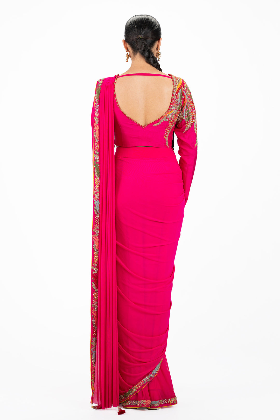 Multicolour Embellished Pre-stitched saree