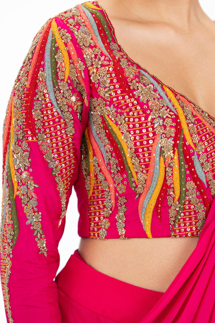 Multicolour Embellished Pre-stitched saree