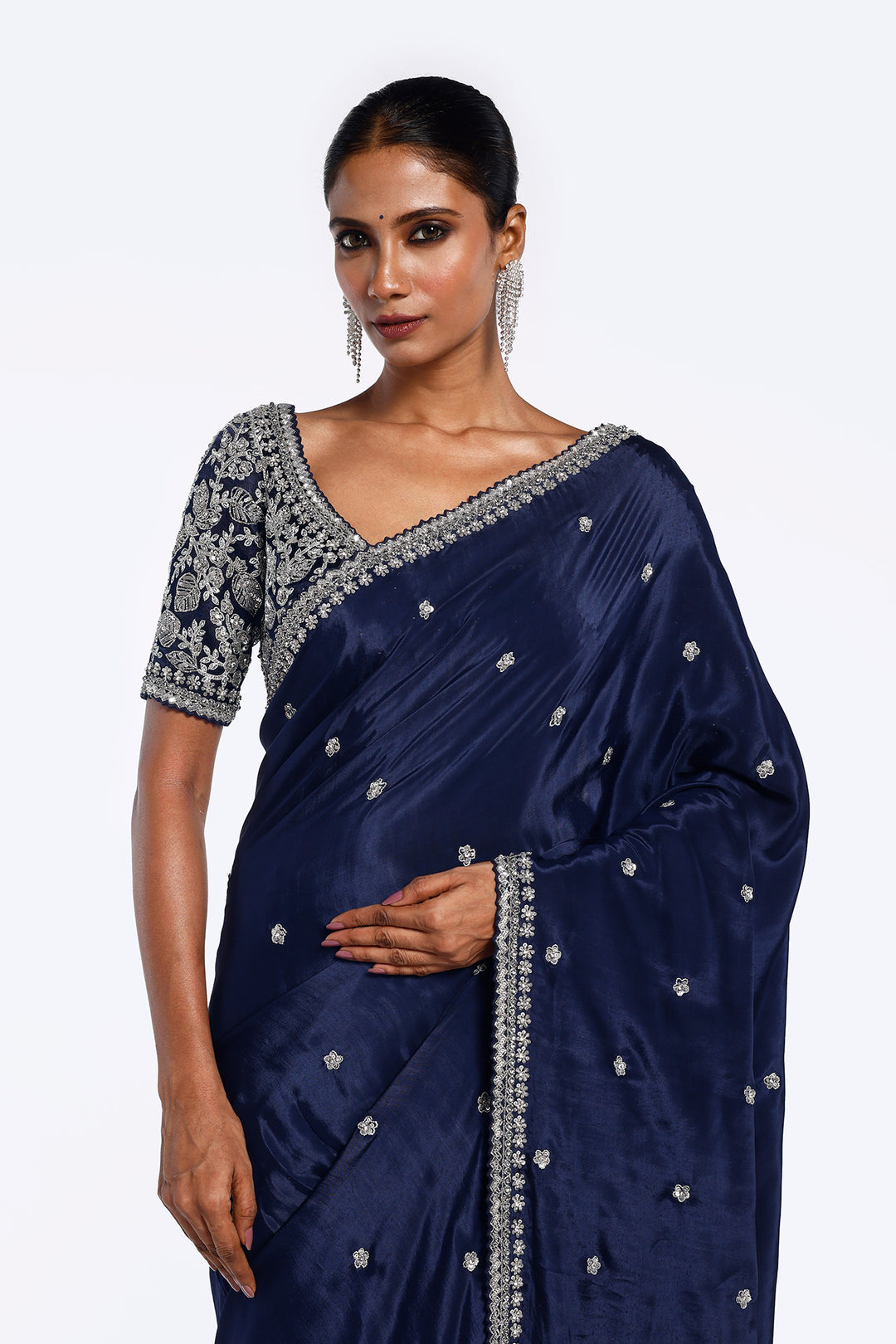 Midnight floral embellished saree