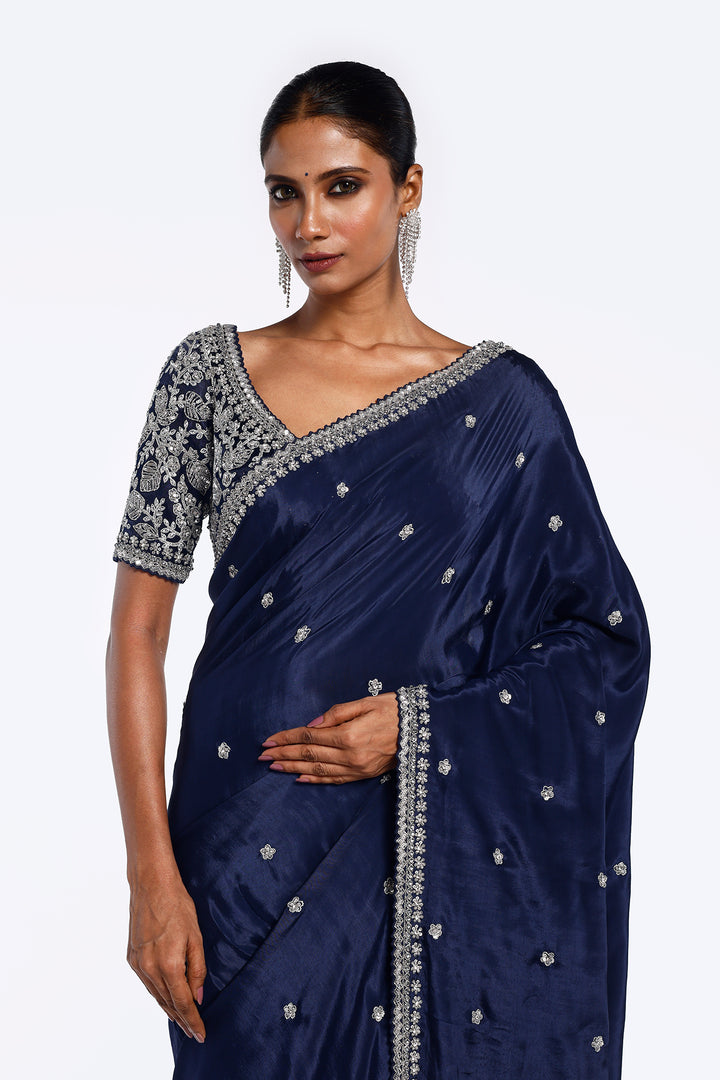 Midnight floral embellished saree