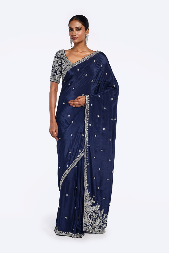 Midnight floral embellished saree
