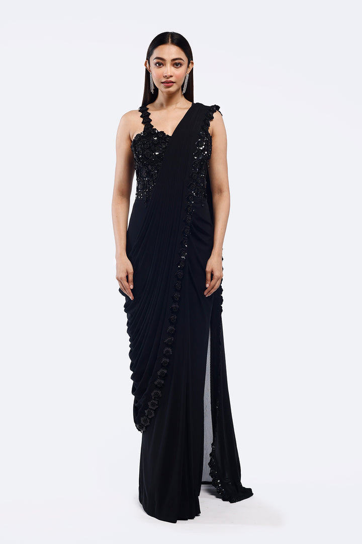 Monochrome Faux Saree Gown