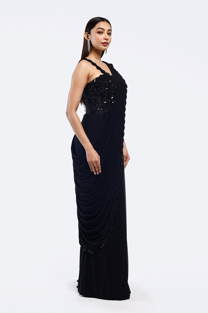 Monochrome Faux Saree Gown