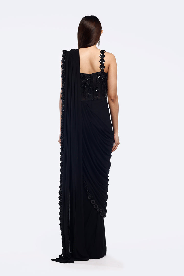 Monochrome Faux Saree Gown
