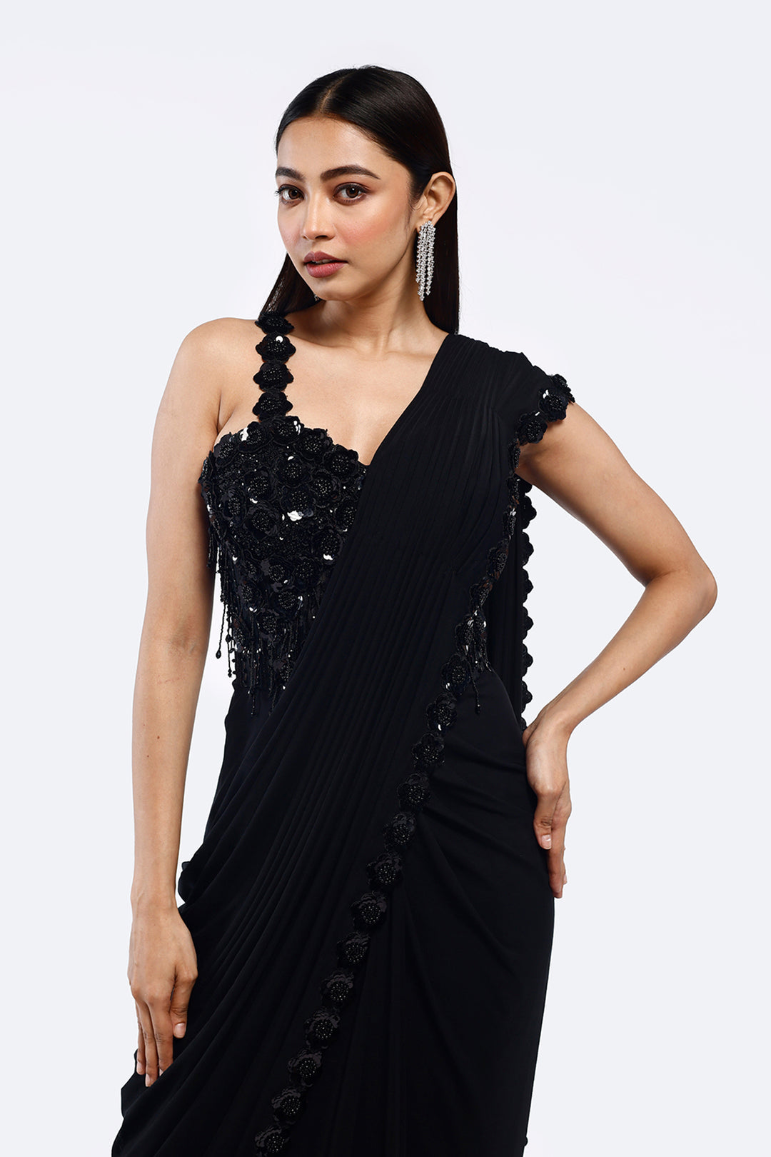 Monochrome Faux Saree Gown