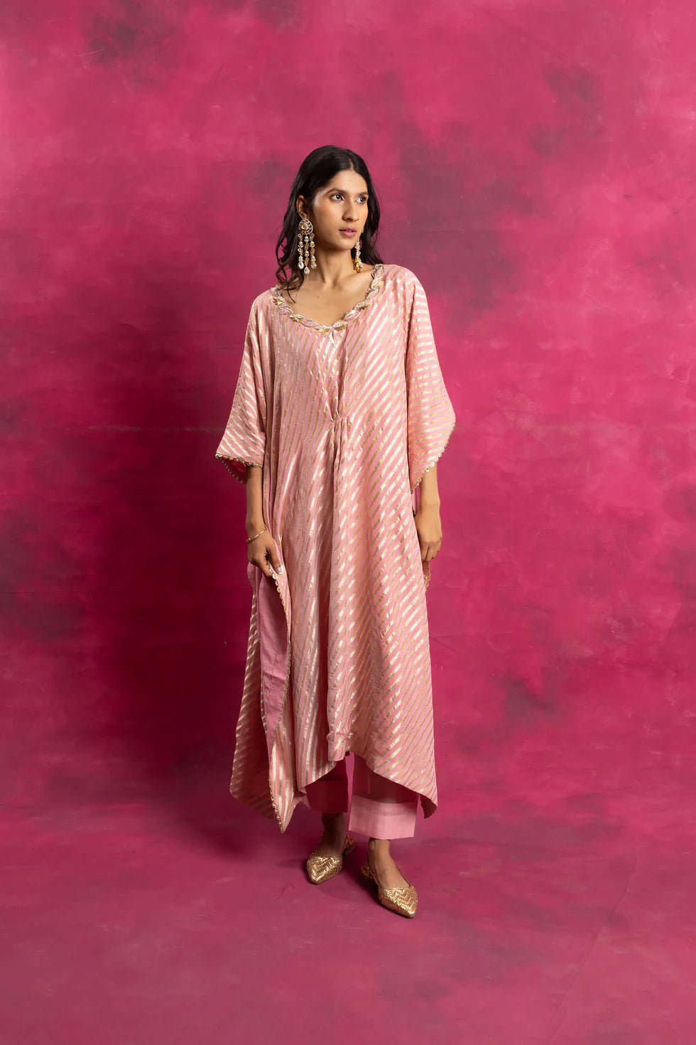Mahak Kaftan Set in Pastel Pink