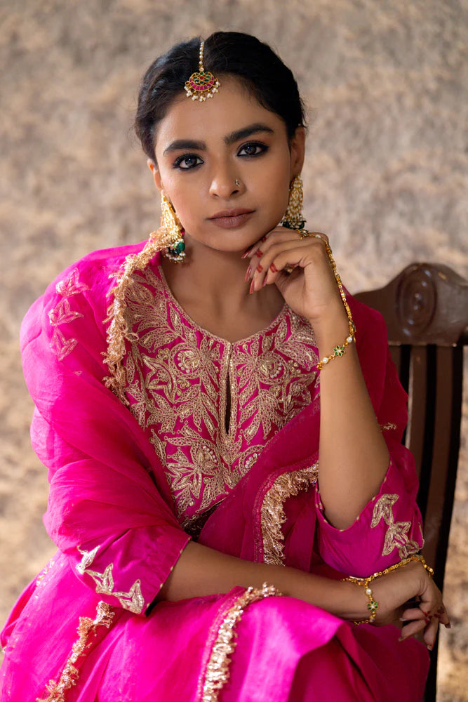 Magenta Marori Work Straight Kurta Set