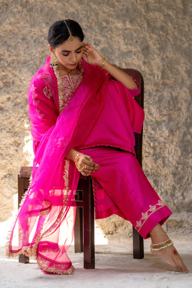 Magenta Marori Work Straight Kurta Set