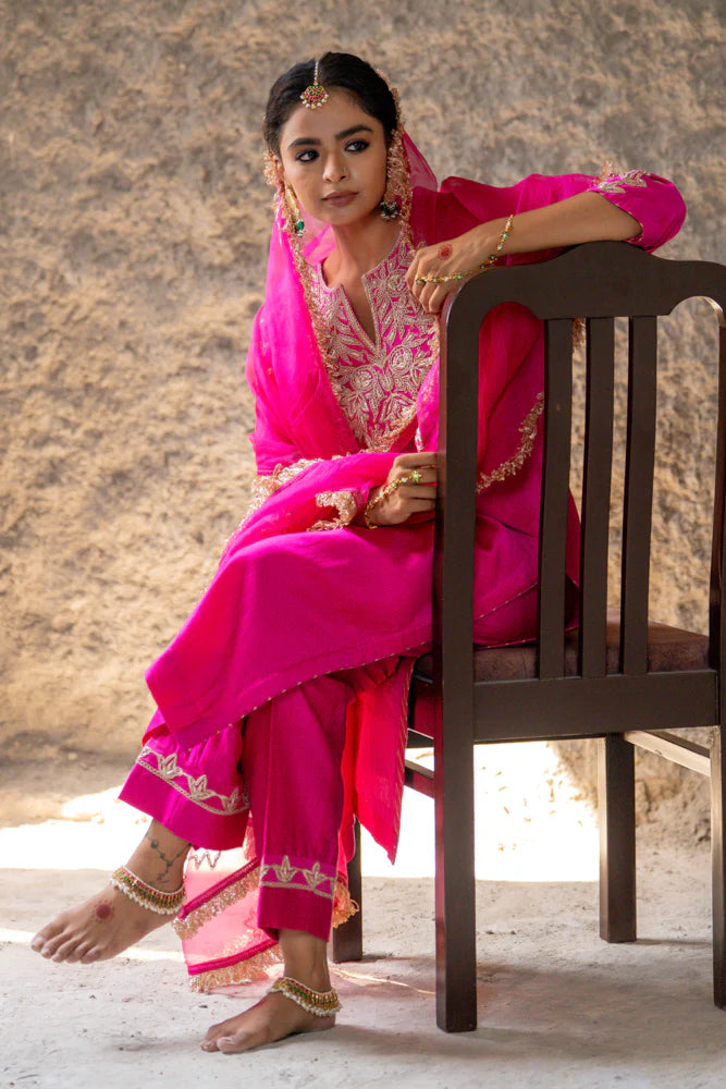 Magenta Marori Work Straight Kurta Set