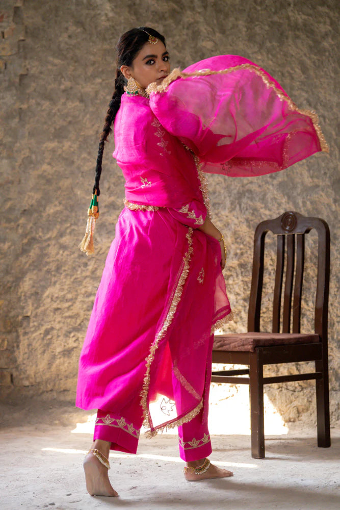 Magenta Marori Work Straight Kurta Set