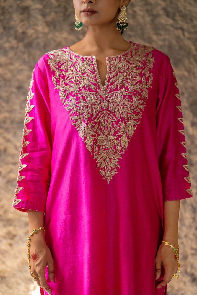 Magenta Marori Work Straight Kurta Set