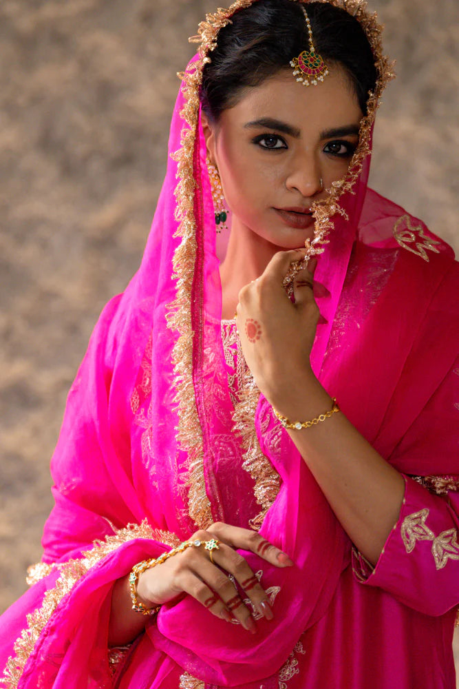 Magenta Marori Work Straight Kurta Set