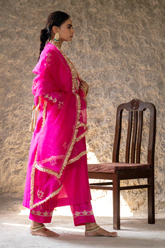 Magenta Marori Work Straight Kurta Set