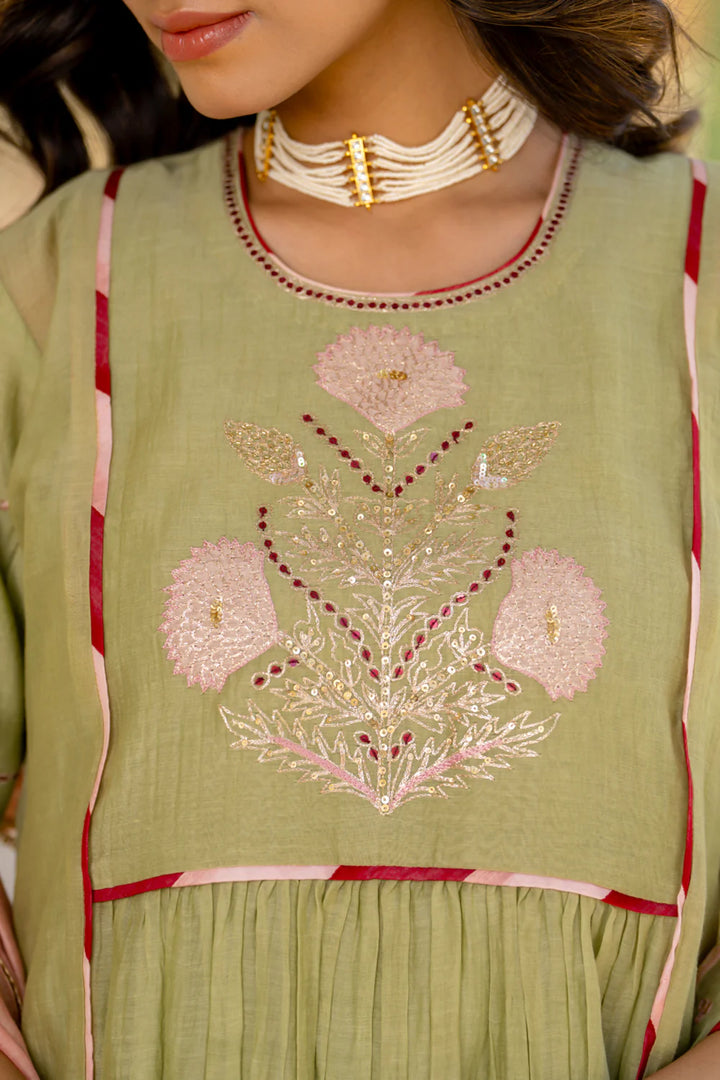 Mint Poppy Motif A-line Kurta Set