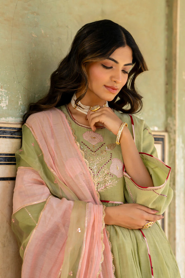 Mint Poppy Motif A-line Kurta Set