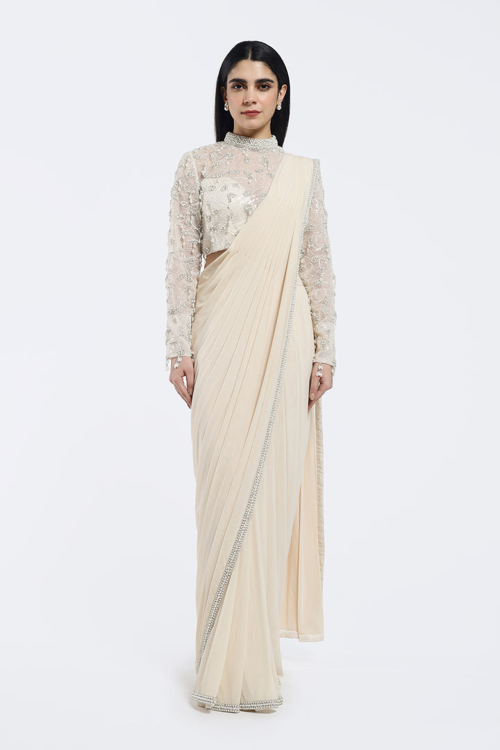 Monochrome Pearl Embellished Drape Saree