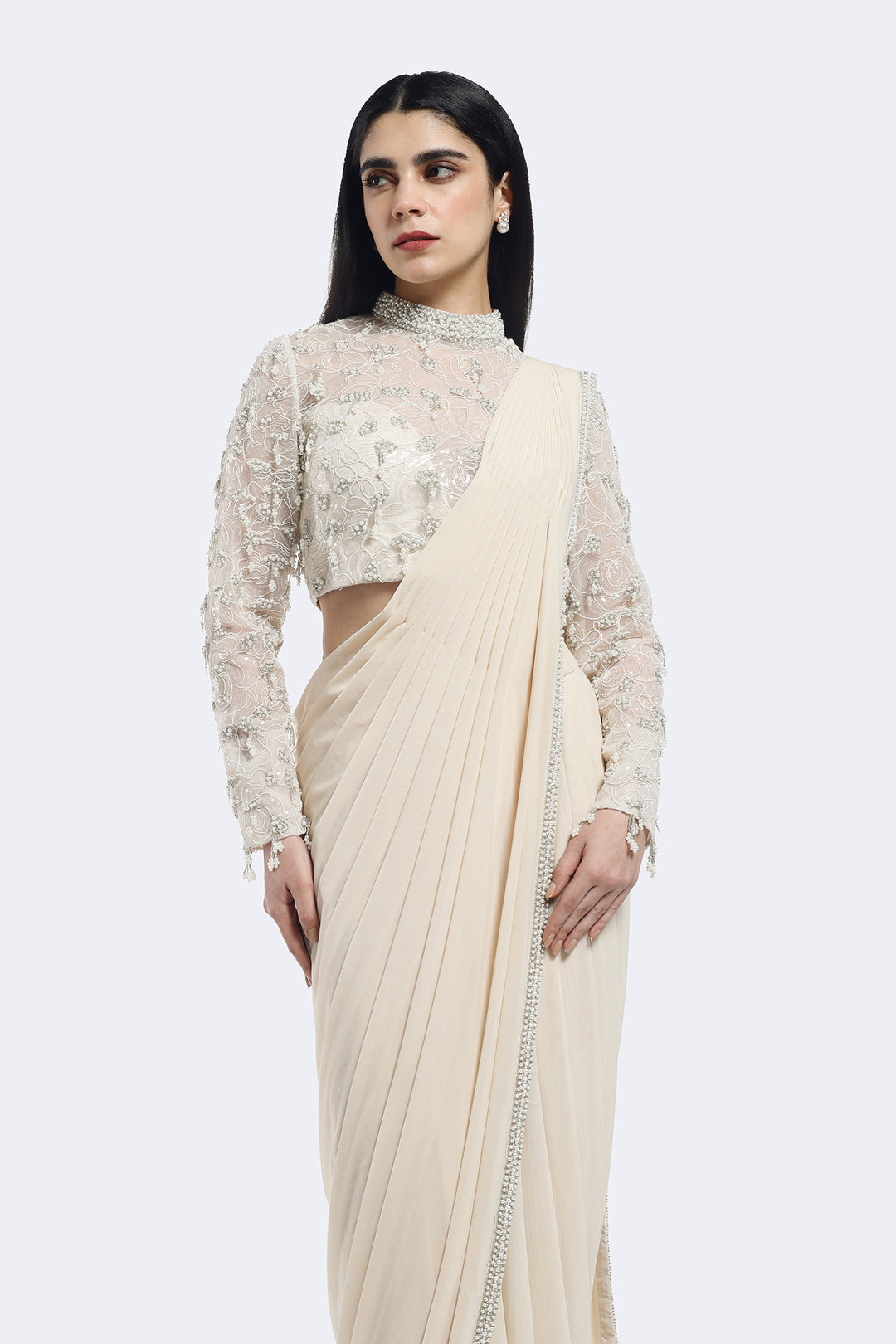 Monochrome Pearl Embellished Drape Saree