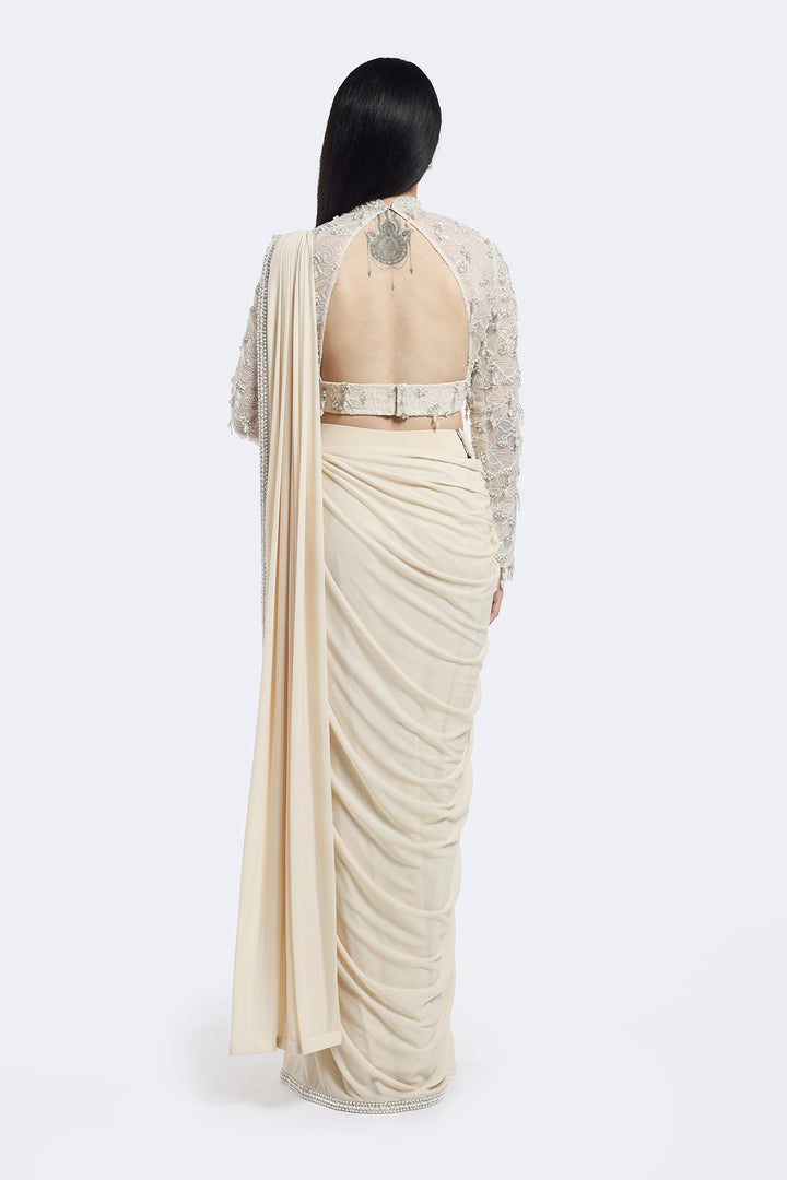 Monochrome Pearl Embellished Drape Saree