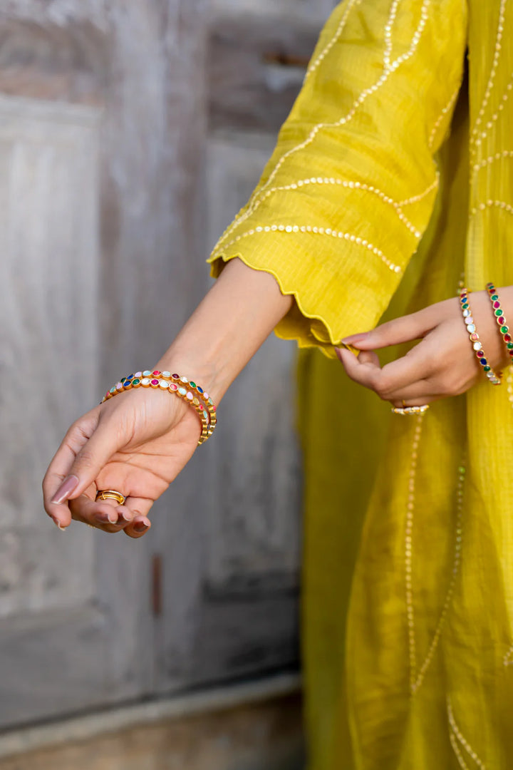 Mustard Sequins A-line Kurta Set