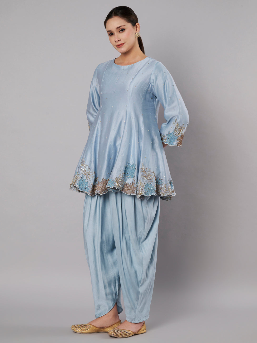 Meadow Short Kali Set with dhoti - Dusty Blue