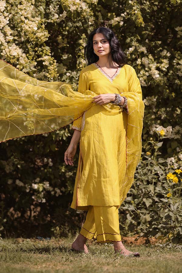 Mustard Side Pocket Kurta Set