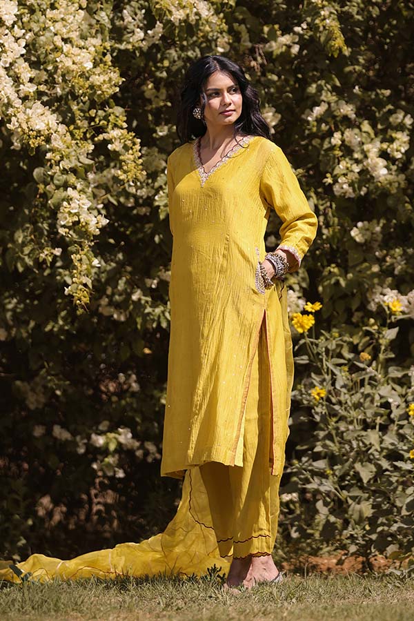 Mustard Side Pocket Kurta Set