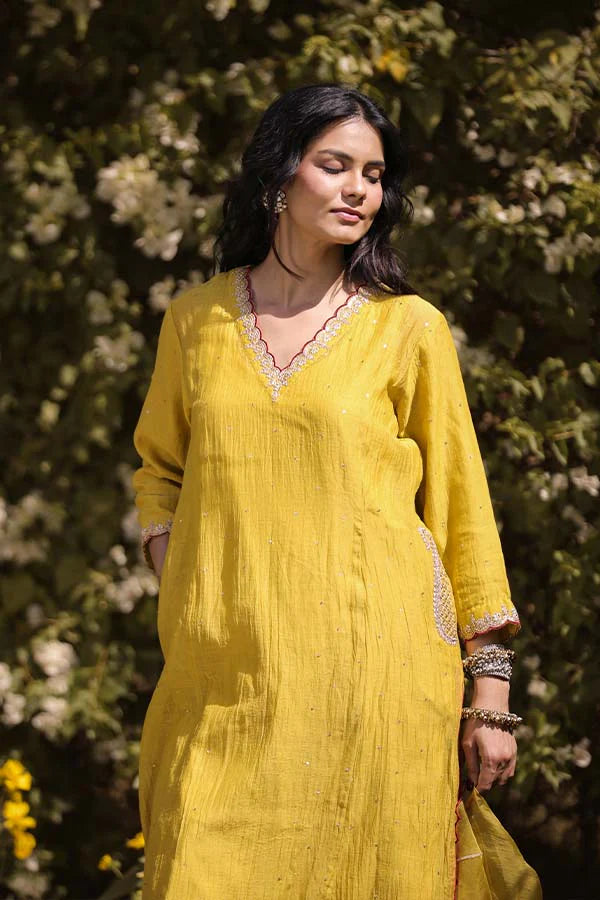 Mustard Side Pocket Kurta Set