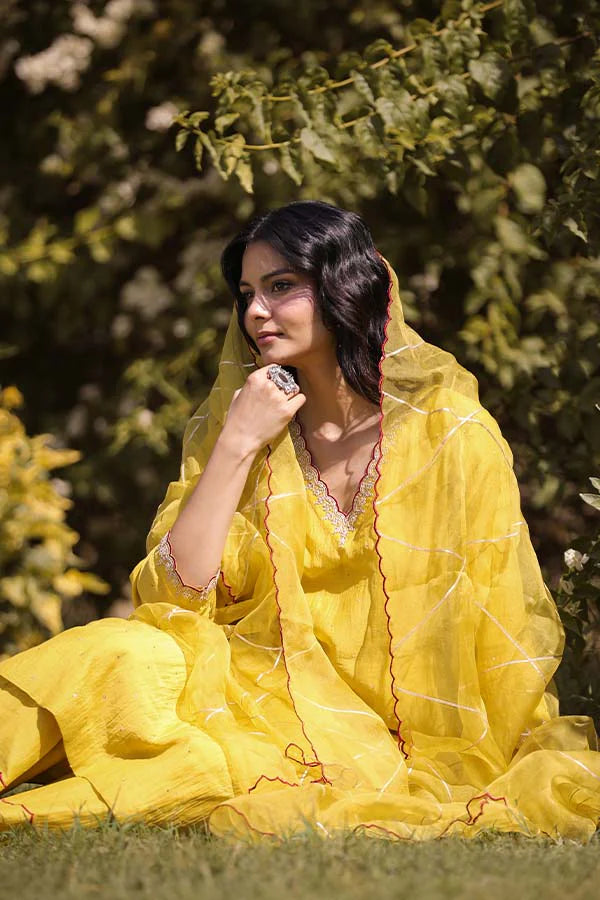 Mustard Side Pocket Kurta Set