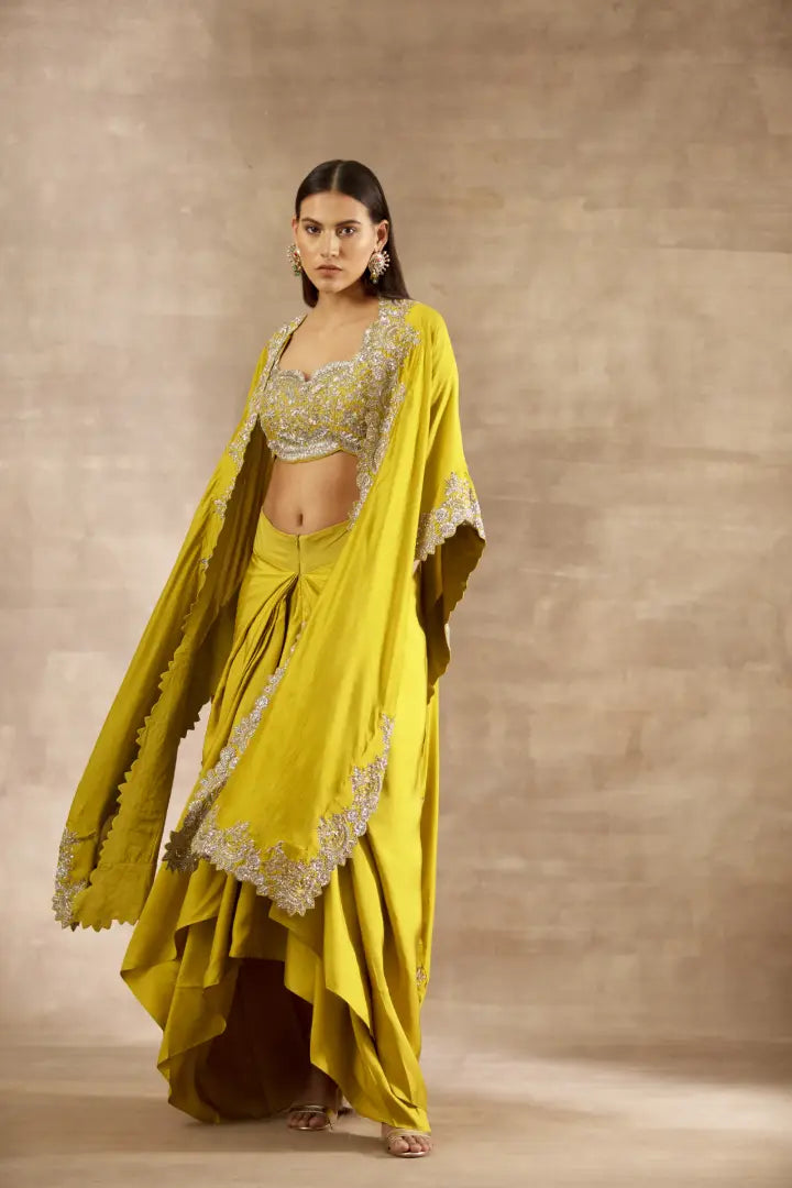 Mustard Embroidered Cape Set