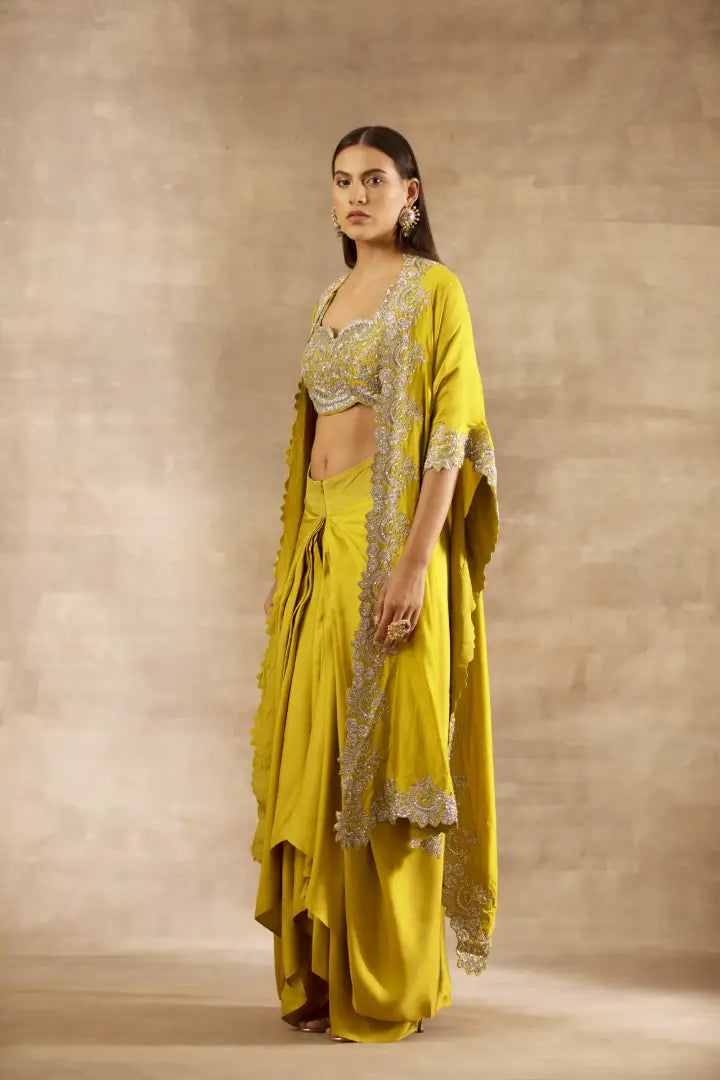 Mustard Embroidered Cape Set