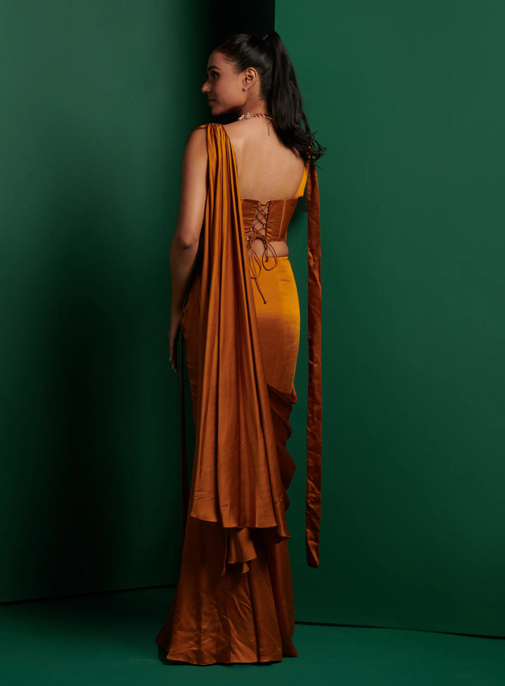 Mustard Yellow Corset with Pleated Drape Saree