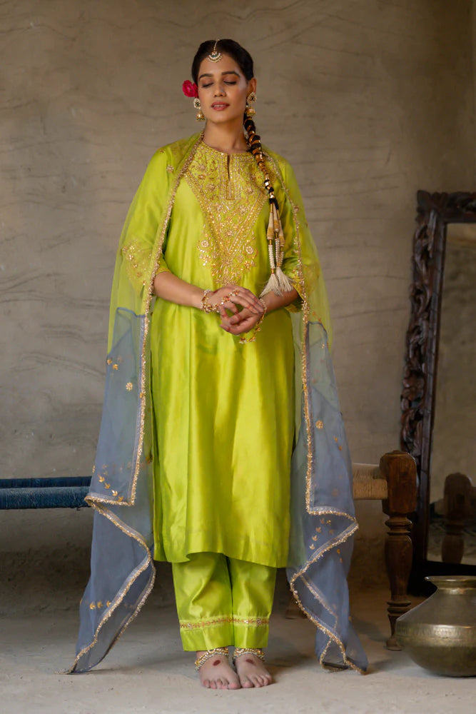 Neon Green Straight Kurta Set