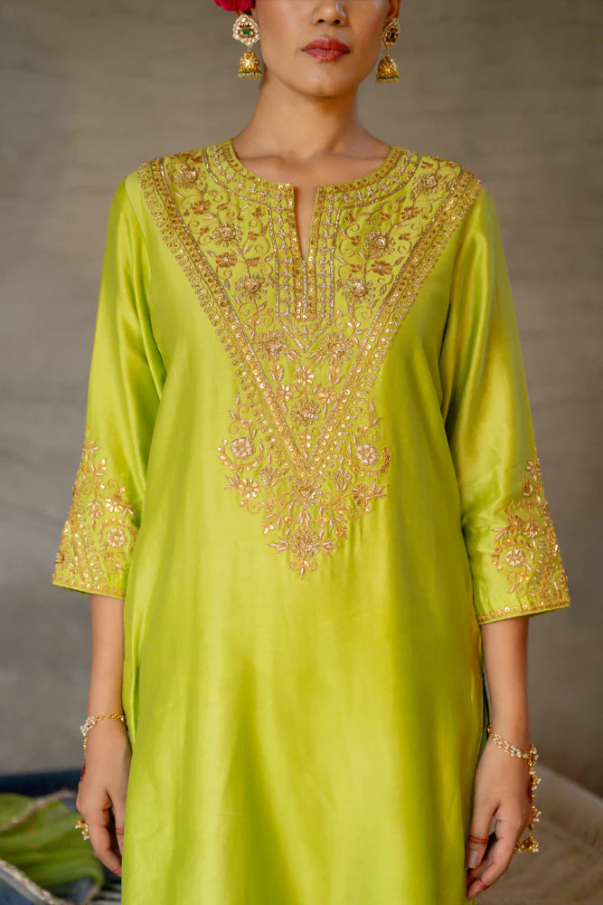 Neon Green Straight Kurta Set