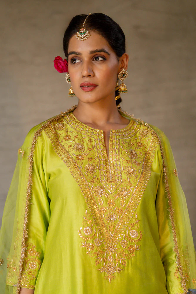 Neon Green Straight Kurta Set