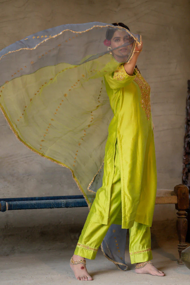 Neon Green Straight Kurta Set