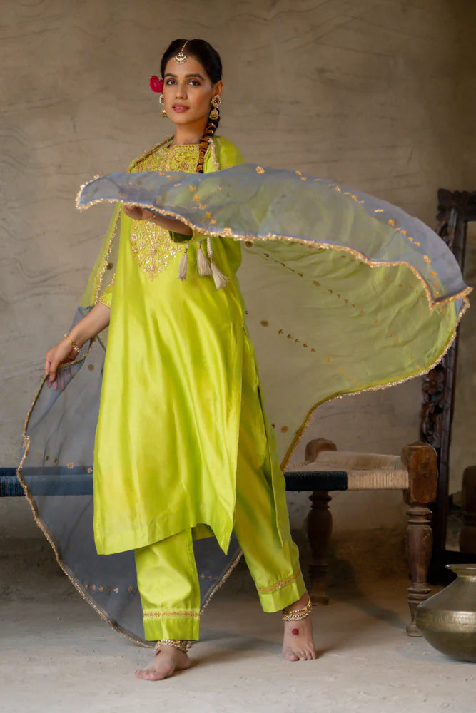 Neon Green Straight Kurta Set