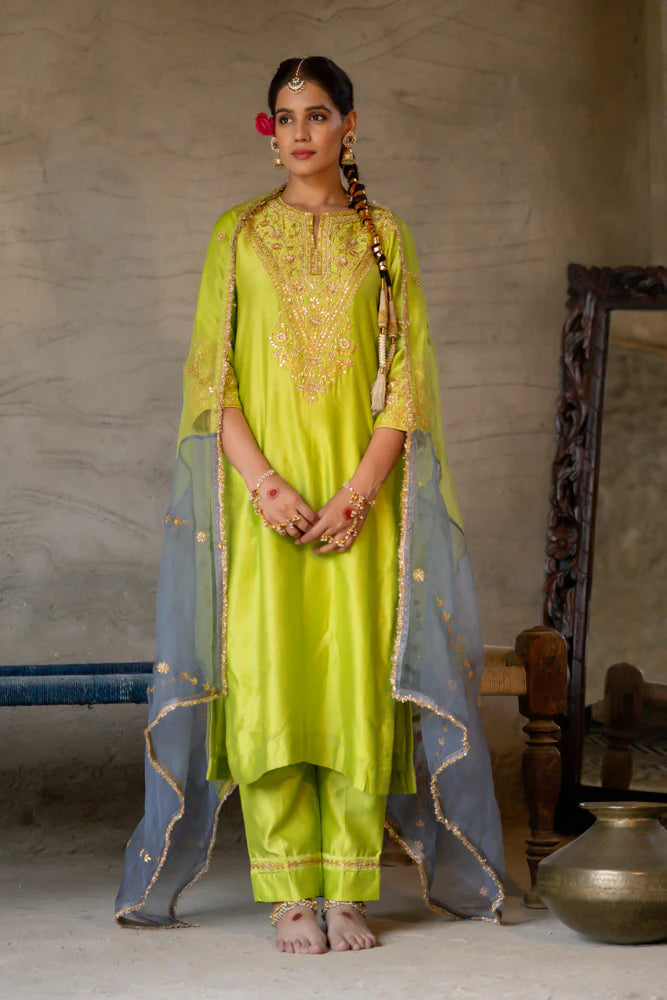 Neon Green Straight Kurta Set