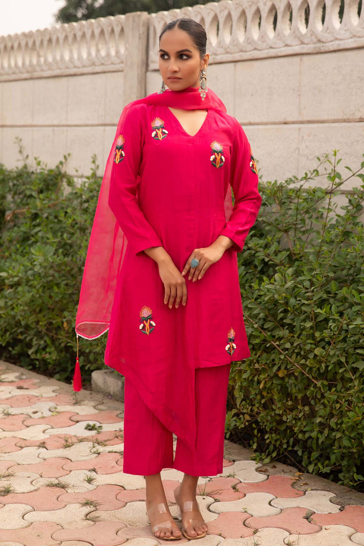 rani asymeetric kurta set