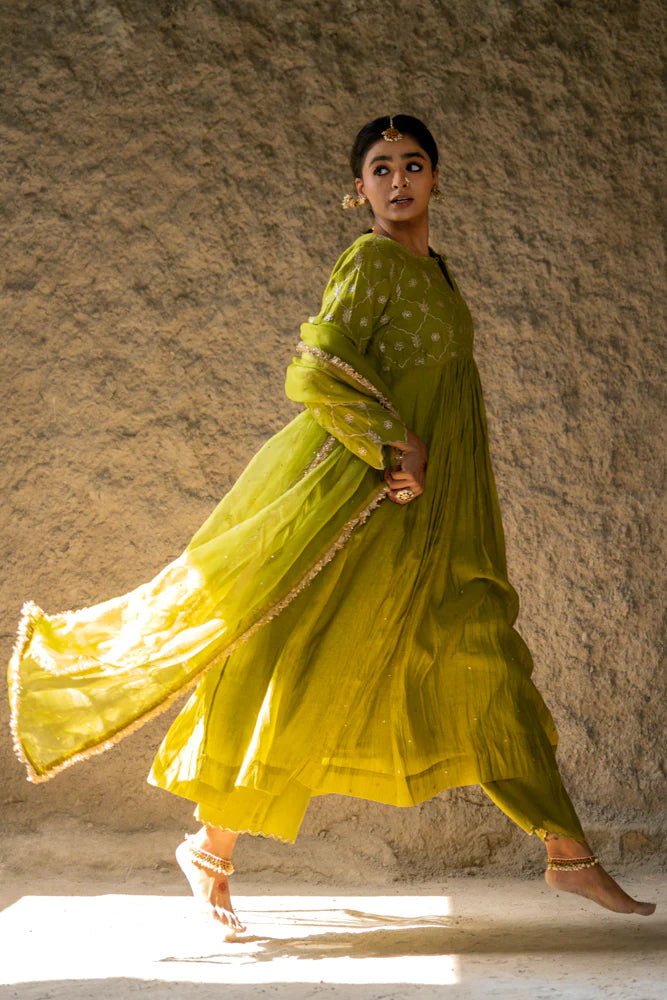 Neev Olive Green Aarkali Suit Set