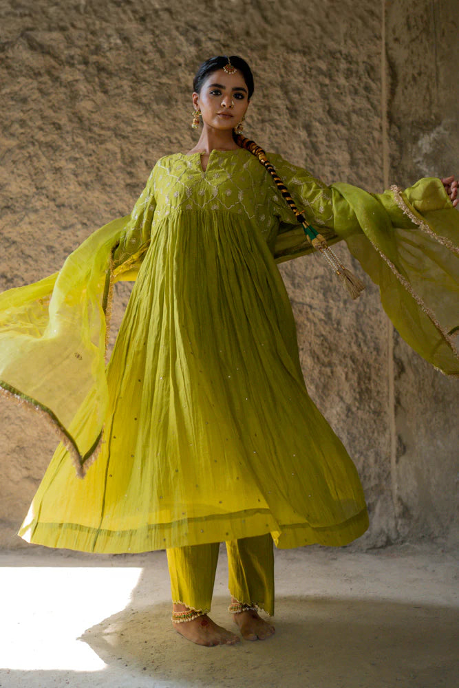 Neev Olive Green Aarkali Suit Set