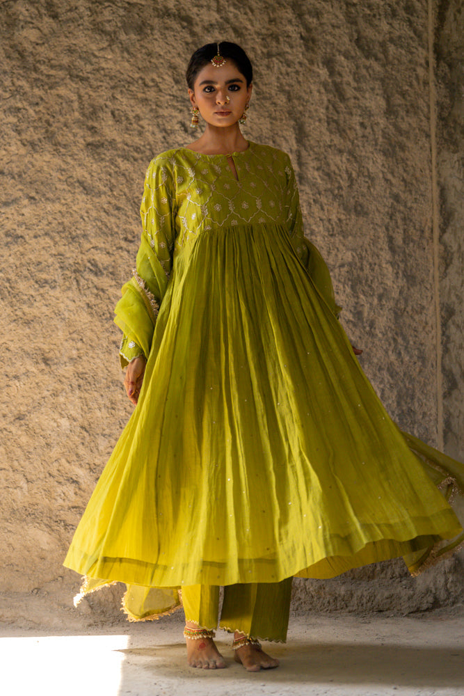 Neev Olive Green Aarkali Suit Set