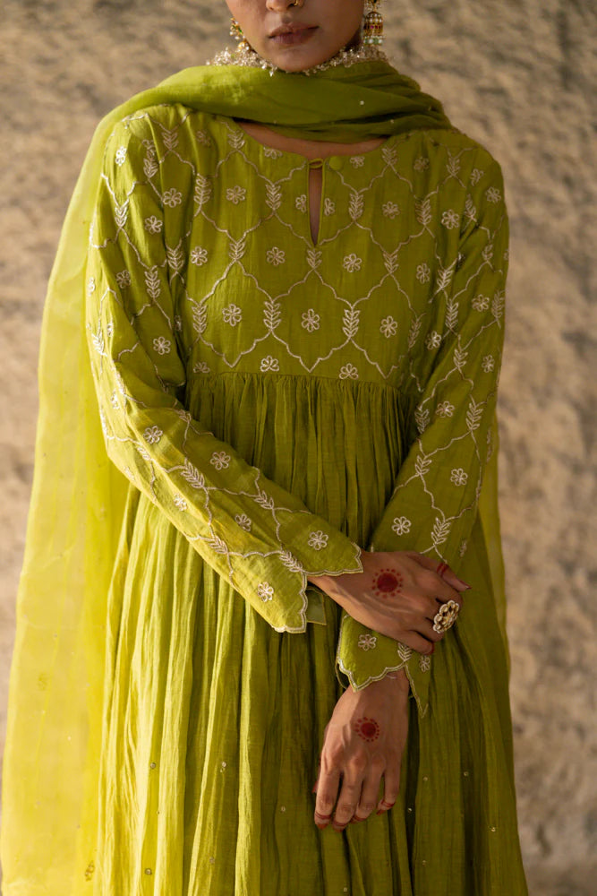 Neev Olive Green Aarkali Suit Set