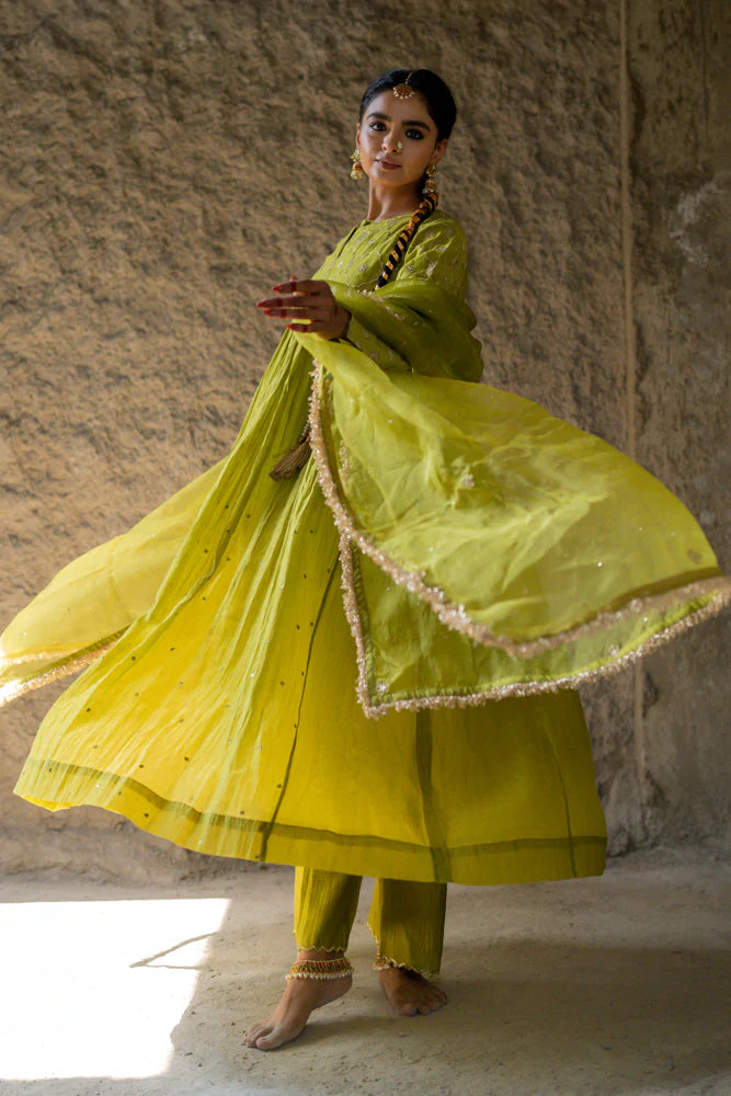 Neev Olive Green Aarkali Suit Set