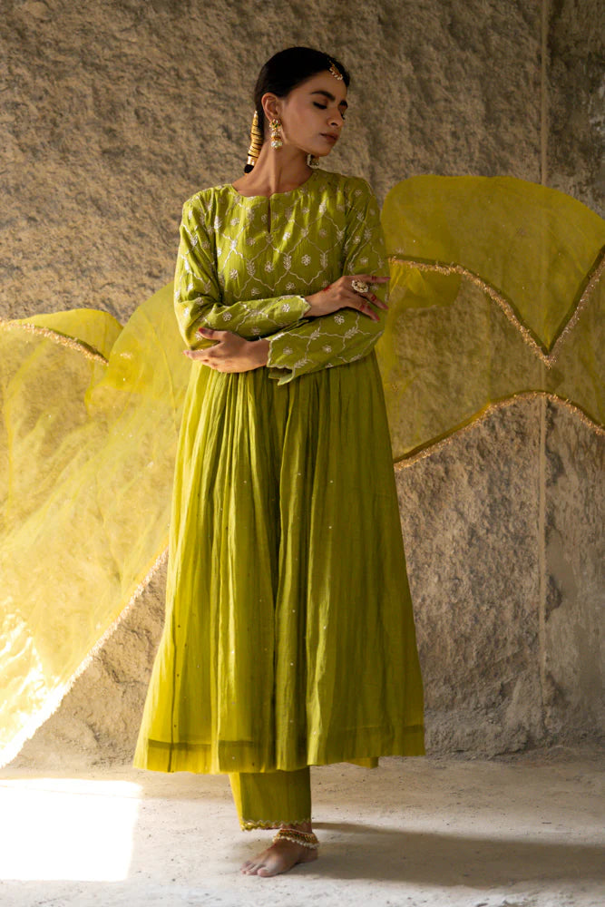 Neev Olive Green Aarkali Suit Set