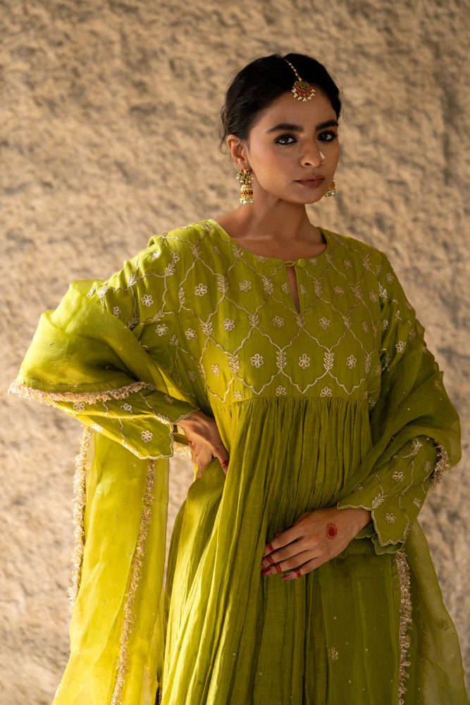 Neev Olive Green Aarkali Suit Set