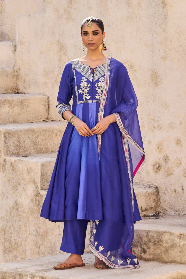 Neela Phool Anarkali Set