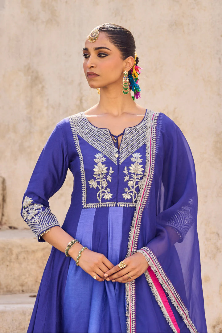 Neela Phool Anarkali Set