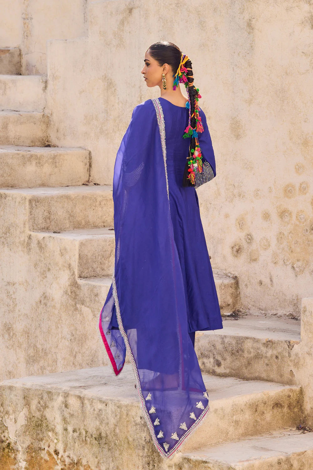 Neela Phool Anarkali Set